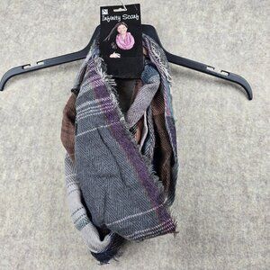 Nicole Womens Infinity Scarf Multicolored Plaid Fringe Polyester Blend
